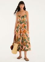 Vestido Midi con Detalle de Lazo Frontal Floral Tropical