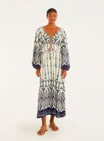 Vestido Midi con Mangas Aglobadas Detalle en Escote