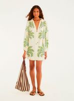 Vestido Camisero con Mangas Aglobadas Diseño Palmeras