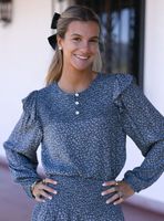 Blusa Estampada Vuelo Lurex Navy Colección Josefa Saez