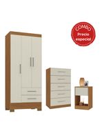Combo Clóset + Cómoda + Velador Canela y Blanco Off White