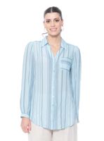 Blusa Manga Larga Listada Nudo en Ruedo y Bolsillo