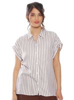 Blusa sin Manga Listada Abotonada en Delantero