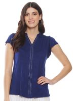 Polera Manga Corta Sólido Escote V con Aplicación