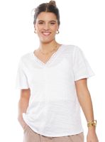 Polera Manga Corta Sólida Escote V con Aplicación