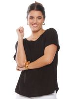 Polera Sólida Escote Redondo con Botones en Espalda