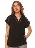 Blusa Manga Corta Sólida Escote V con Cuello