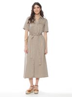 Vestido Manga Corta Lyocell con Lazo en Cintura y Bolsillo