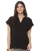 Blusa Manga Corta Escote V Abotonada en Delantero