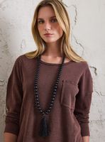 Collar Largo de Mostacillas y Pompón