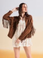 Chaqueta Look Cuero con Flecos Largos