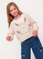 Chaleco Chenille Cuello V y Flores Bordadas