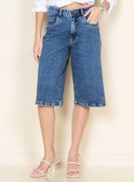 Bermuda Jort Denim Tiro Alto Pretina Básica 1 Botón