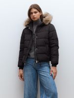 Parka Acolchada con Capucha y Piel