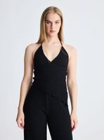 Polera Tejida Texturizado sin Manga con Escote V Asimétrico