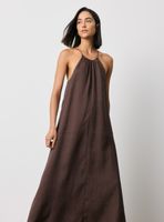 Vestido con Pliegues en Cuello Mezcla Lyocell y Ramio