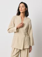 Blazer con Amarra en la Cintura Tela Mezcla Lyocell Lino