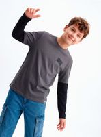 Polera Doble Manga Color con Estampado Frontal