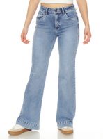 Jeans Flare Tiro Alto Bordado Pretina Básica 1 Push Up