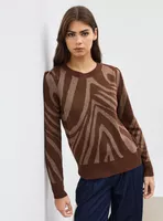 Sweater Diseño Jacquard Manga Abullonada con Hilo Metalizado