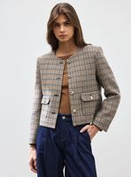 Chaqueta Traje Corta Diseño Cuadros Lana