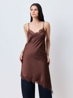 Vestido Lencero Satinado con Encaje y Pabilos