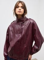 Chaqueta Bomber Cuello Alto Funnel Efecto Cuero