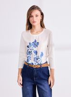 Polera Mezcla de Telas con Estampado y Lentejuelas