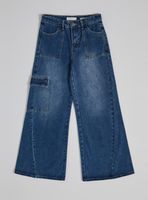 Jeans Wide Leg Detalle Corte Algodón