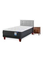 Cama Europea Europedic Dual 1.5 Pl azas Base Normal + Respaldo Royal Gris + Velador Atenas