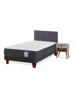 Cama Europea Europedic Dual 1.5 Plazas Base Normal + Respaldo Royal Grafito + Velador Rock