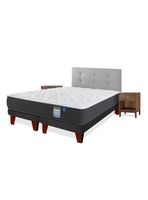 Cama Europea Europedic Dual 2 Pl azas Box Base Dividida + Respaldo Royal Gris + Velador Atenas