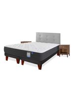 Cama Europea Europedic Dual King Base Dividida + Respaldo Royal Gris + Velador Atenas