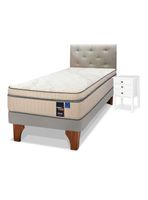 Cama Europea Arena Maximo Cobre  1.5 Plazas Base Normal + Respaldo Almendra + Velador Roma
