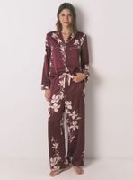 Pijama Camisero Largo Floral Granate