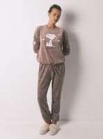 Pijama Largo Terciopelo Elástico Marrón Snoopy