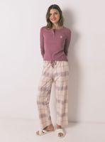 Pijama Largo Algodón Estampado Cuadros Rosa