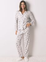 Pijama Camisero Largo Algodón Gris Print Casitas