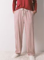 Pantalón Largo Franela Estampado Cuadros Blanco