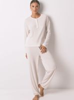 Pijama Largo Textura Waffle Marfil