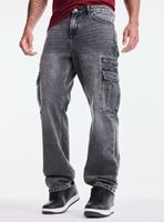 Jeans Relaxed Fit Gravillado con Bolsillos Cargo