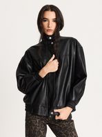 Chaqueta Cuello Funnel Cuero Sintético