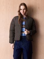 Parka Acolchada con Cuello en Contraste y Cierre