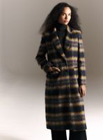Abrigo Largo de Paño Cepillado con Diseño a Cuadros