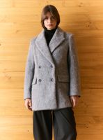 Abrigo Tipo Blazer Cruzado y Efecto Cepillado con Lana