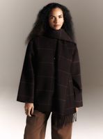 Abrigo con Lana de Cuadros y Bufanda Incorporada