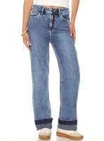 Jeans Recto Tiro Alto Pretina Push Up Roll Up