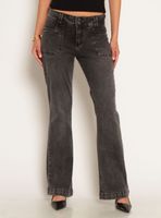 Jeans Cargo Flare Tiro Alto Pretina Media Dos Botones