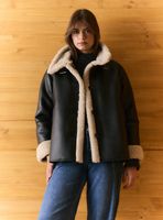 Chaqueta Bonded Cuello Alto Efecto Cuero Interior Borrego