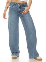 Jeans Wide Leg Tiro Alto Pretina Básica con Botón